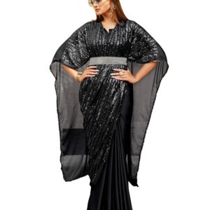 Belted Satin Kaftan Black Saree