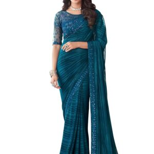 Lace & Sequence Embroidery Chiffon Saree