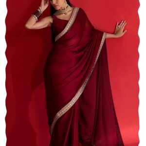 Women's Satin Solid Saree With Unstitched Blouse